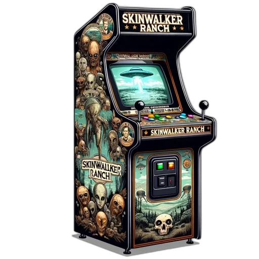 concept art, arcade, machine, featuring, skinwalker, ranch, film, theme transparent PNG cut-out