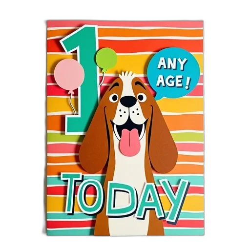 cartoon, 3d render, birthday, card, colorful, striped, background, featuring transparent PNG cut-out