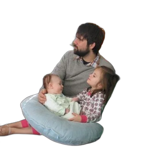 furniture, 3d render, man, sits, couch, two, children, one transparent PNG cut-out