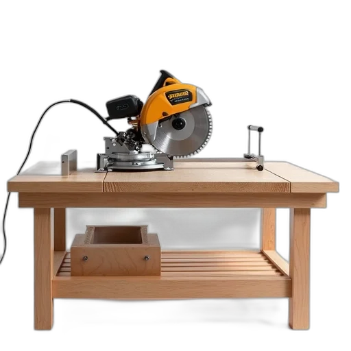 furniture, robot, circular, saw, placed, wooden, workbench, metal transparent PNG cut-out