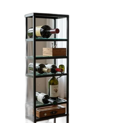 furniture, 3d render, earth tones, modern, wine, rack, black, metal transparent PNG cut-out