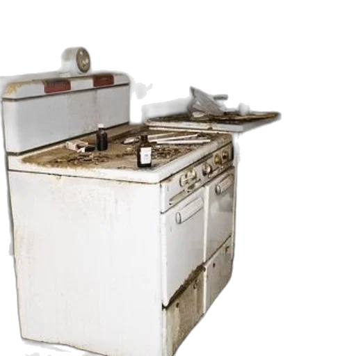 furniture, robot, food, 3d render, dilapidated, kitchen, white, stove transparent PNG cut-out