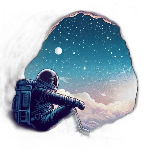 jacket, robot, staff, pixel art, concept art, fantasy art, comic book art, outer space transparent PNG cut-out