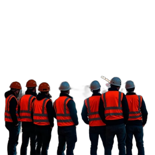 staff, jacket, robot, concept art, 3d render, group, construction, workers transparent PNG cut-out