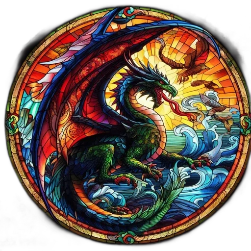 dragon, fantasy art, concept art, pixel art, comic book art, colorful, elaborate, stained transparent PNG cut-out