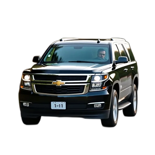 car, photorealistic, black, suv, driving, road, person, visible transparent PNG cut-out