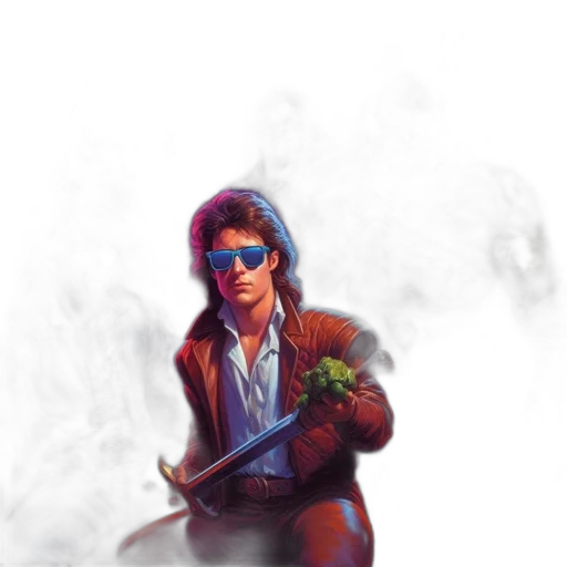 jacket, weapon, staff, concept art, pixel art, cyberpunk, comic book art, fire transparent PNG cut-out