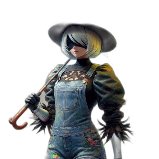 hat, weapon, jacket, staff, concept art, cyberpunk, 3d render, fantasy art transparent PNG cut-out