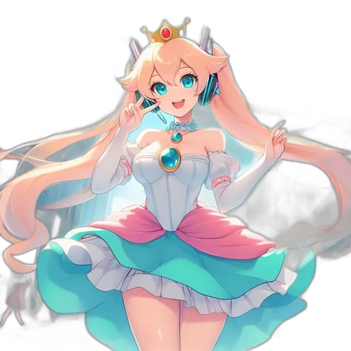 crown, dress, staff, weapon, anime, pixel art, concept art, 3d render transparent PNG cut-out