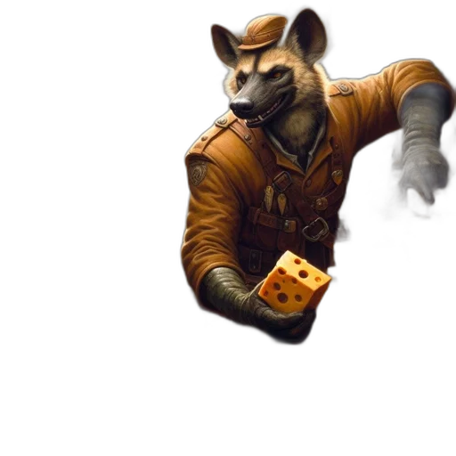 animal, jacket, creature, staff, concept art, 3d render, fantasy art, pixel art transparent PNG cut-out
