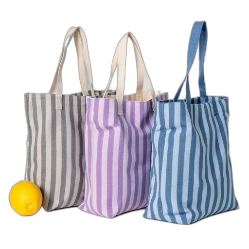 pastel, three, striped, canvas, bags, different, colors, placed transparent PNG cut-out
