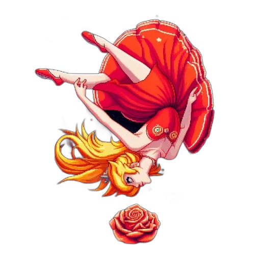 concept art, pixel art, fantasy art, comic book art, red, woman, flowing, blonde transparent PNG cut-out