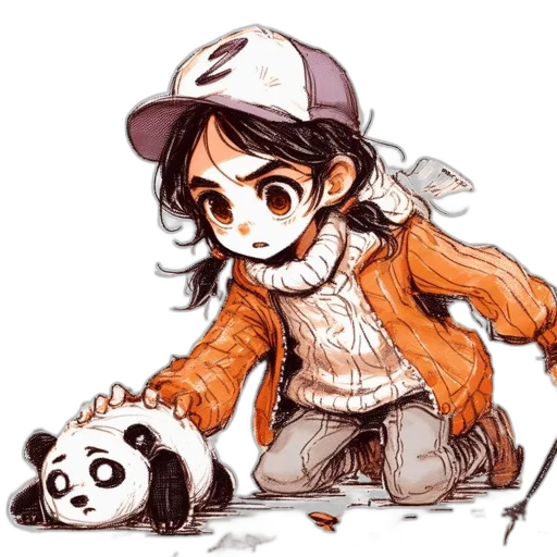 creature, animal, cartoon, concept art, watercolor, anime, monochrome, girl transparent PNG cut-out