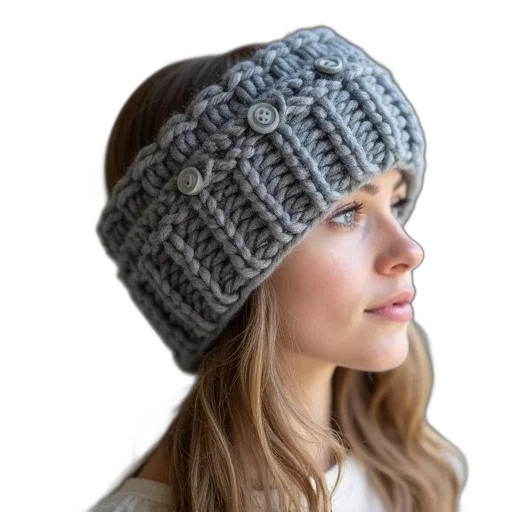 hat, monochrome, grey, gray, ear, warmers, crocheted, headband transparent PNG cut-out