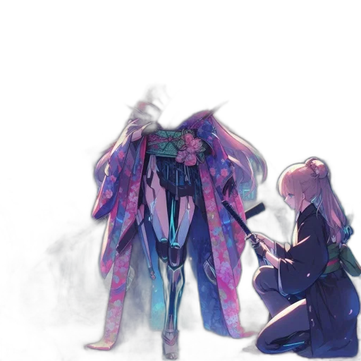 jacket, dress, mask, robot, concept art, cyberpunk, vaporwave, fantasy art transparent PNG cut-out