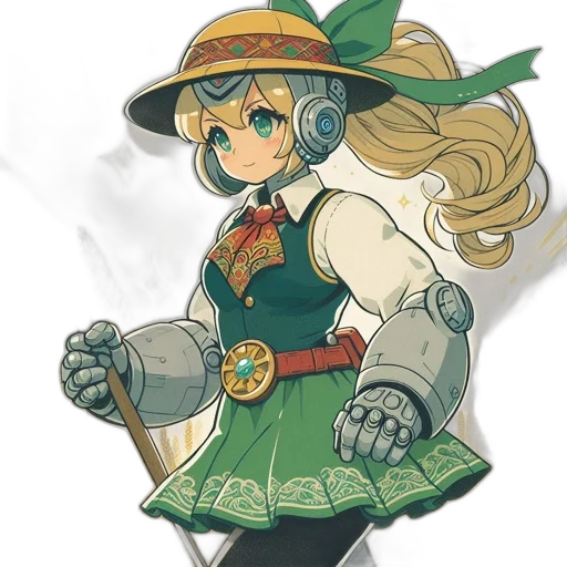 staff, hat, weapon, robot, concept art, anime, fantasy art, pixel art transparent PNG cut-out