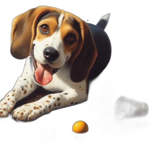 animal, photorealistic, oil painting, concept art, watercolor, beagle, dog, lies transparent PNG cut-out