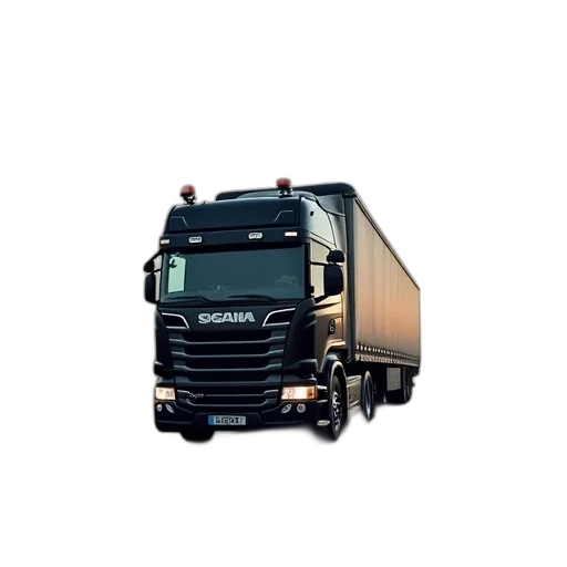 photorealistic, 3d render, concept art, pixel art, scania, truck, driving, along transparent PNG cut-out