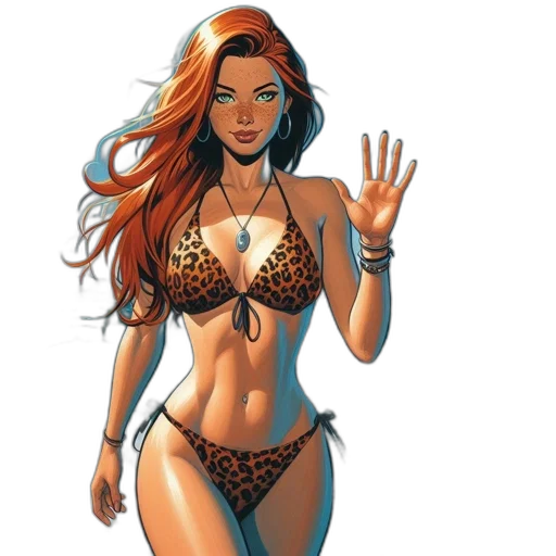 comic book art, concept art, fantasy art, cartoon, earth tones, woman, red, hair transparent PNG cut-out