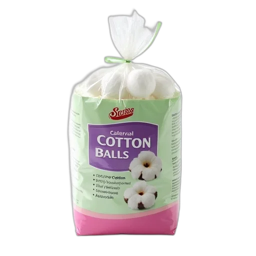 package, cotton, balls, displayed, against, white, background, labeled transparent PNG cut-out