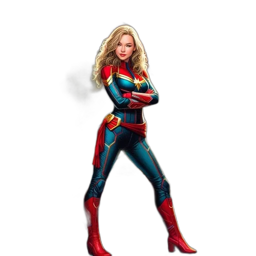 comic book art, concept art, 3d render, cartoon, woman, captain, marvel-inspired, costume transparent PNG cut-out