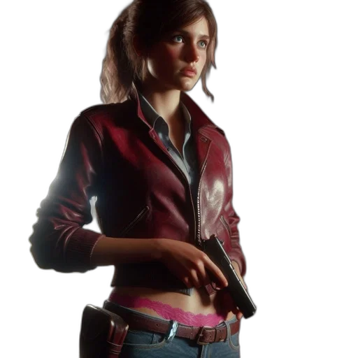 jacket, weapon, staff, concept art, photorealistic, 3d render, cyberpunk, red transparent PNG cut-out