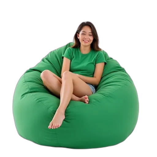 furniture, 3d render, green, woman, sitting, large, bean, bag transparent PNG cut-out