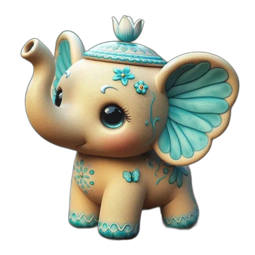 3d render, concept art, fantasy art, photorealistic, elephant, blue, wings, hat transparent PNG cut-out