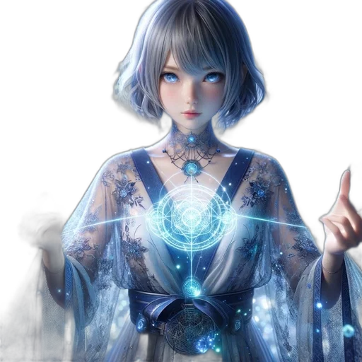 dress, staff, jewelry, robot, fantasy art, concept art, anime, cyberpunk transparent PNG cut-out