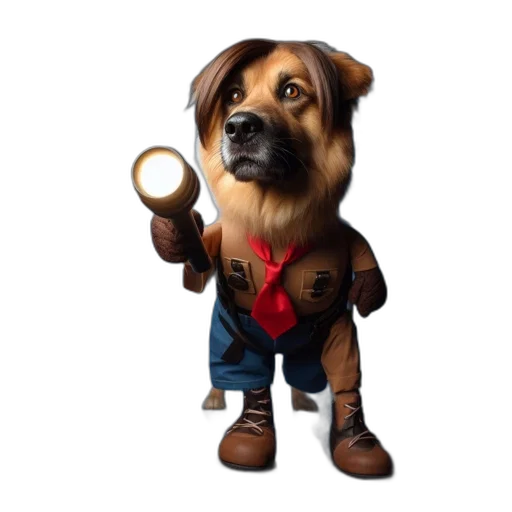 staff, jacket, animal, concept art, 3d render, fantasy art, photorealistic, dimly transparent PNG cut-out