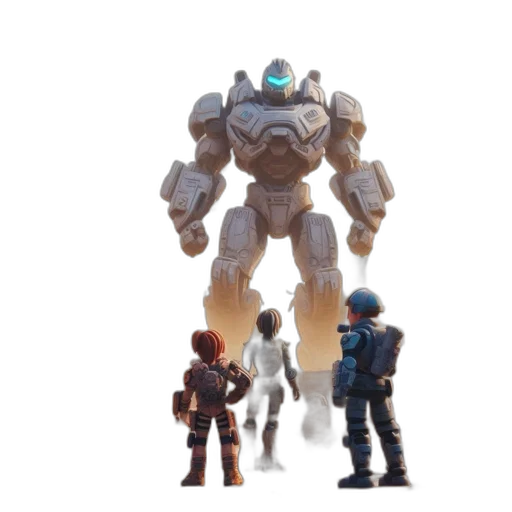 robot, weapon, concept art, 3d render, pixel art, fantasy art, outer space, earth tones transparent PNG cut-out