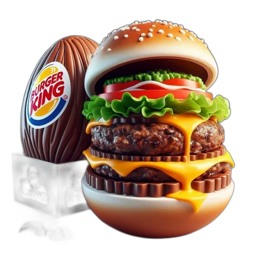 food, crown, 3d render, photorealistic, concept art, chocolate, burger, king transparent PNG cut-out
