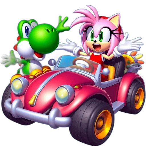 car, concept art, 3d render, pixel art, cheerful, dinosaur, waves, while transparent PNG cut-out
