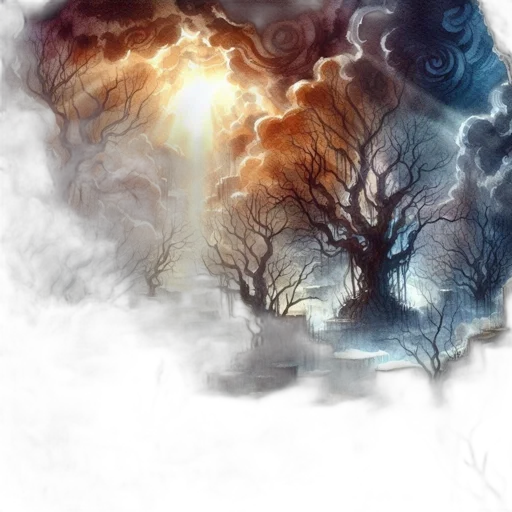 tree, dragon, hair, fantasy art, concept art, photorealistic, watercolor, fog transparent PNG cut-out