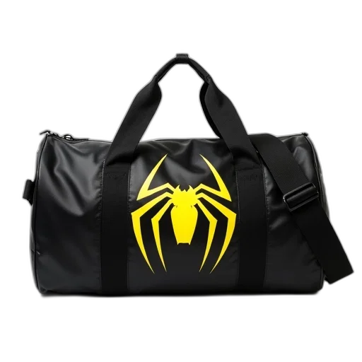 concept art, black, gym, bag, yellow, spider, emblem, front transparent PNG cut-out