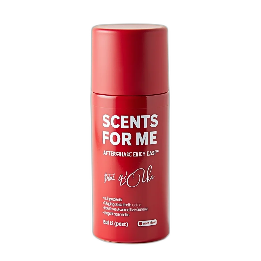 bottle, red, cylindrical, label, reads, scents, after, shave transparent PNG cut-out