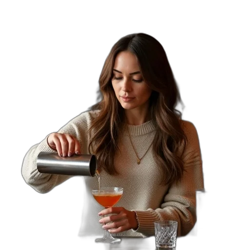 staff, woman, long, hair, standing, behind, bar, pouring transparent PNG cut-out