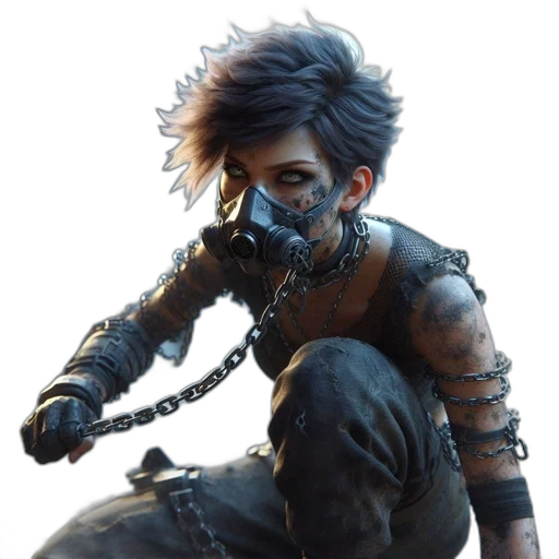 mask, face, weapon, staff, concept art, cyberpunk, fantasy art, photorealistic transparent PNG cut-out