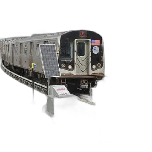 3d render, photorealistic, concept art, solar-powered, electric, train, tracks, city transparent PNG cut-out