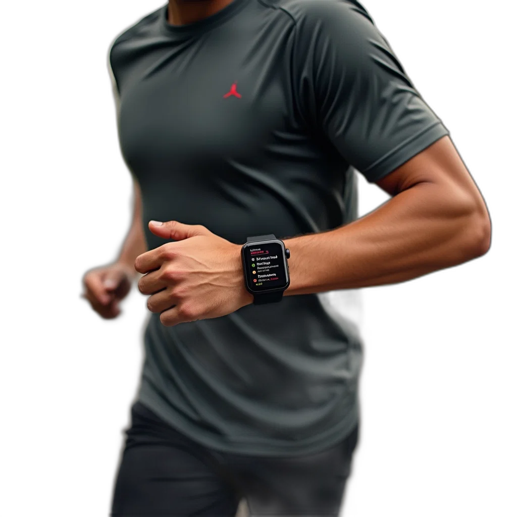 face, 3d render, photorealistic, man, jogging, trail, black, smartwatch transparent PNG cut-out