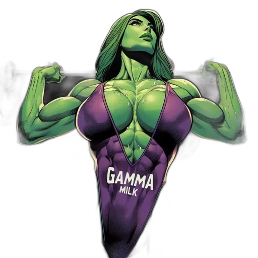 comic book art, concept art, muscular, green-skinned, woman, resembling, she-hulk, lifts transparent PNG cut-out