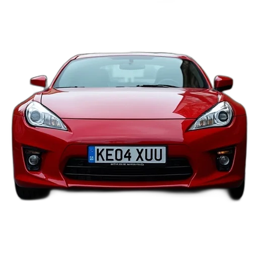 car, 3d render, photorealistic, red, parked, street, license, plate transparent PNG cut-out