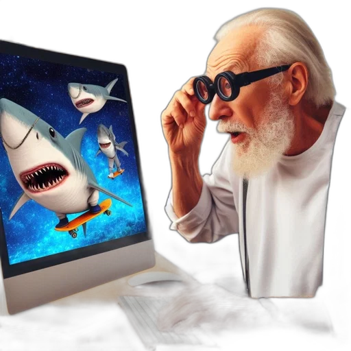 concept art, underwater, outer space, elderly, man, glasses, views, vibrant transparent PNG cut-out