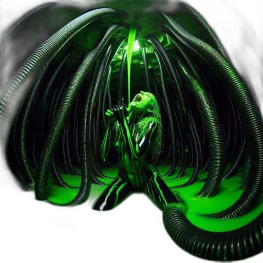 mask, creature, hair, dragon, concept art, cyberpunk, 3d render, fantasy art transparent PNG cut-out