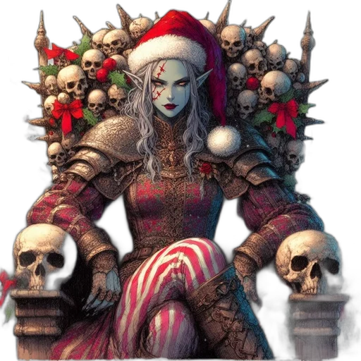 concept art, fantasy art, pixel art, comic book art, gothic, figure, santa, hat transparent PNG cut-out