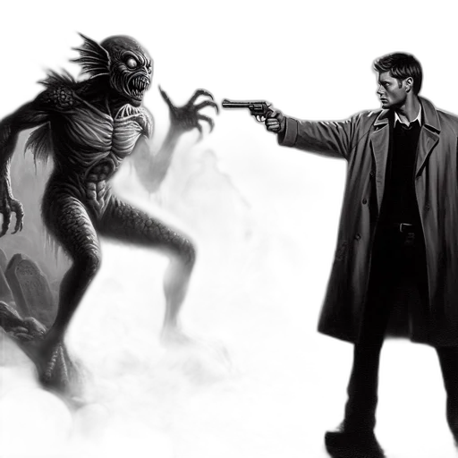 concept art, comic book art, fantasy art, fog, man, defiantly, faces, off transparent PNG cut-out