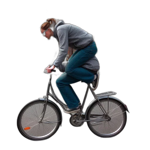 staff, 3d render, concept art, photorealistic, woman, rides, silver-colored, bicycle transparent PNG cut-out