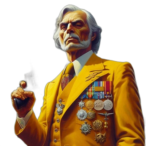 jacket, staff, face, concept art, comic book art, photorealistic, fantasy art, golden transparent PNG cut-out