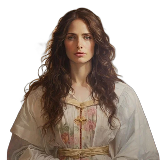 dress, face, jewelry, staff, fantasy art, concept art, oil painting, photorealistic transparent PNG cut-out