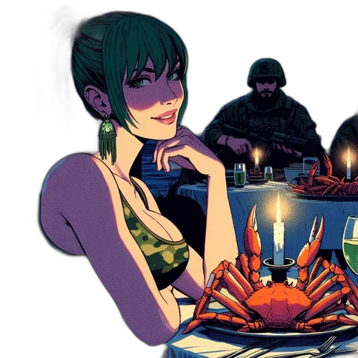 food, concept art, comic book art, cyberpunk, pixel art, underwater, fire, woman transparent PNG cut-out